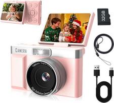 Vaikiškas fotoaparatas FHD1080P, 32GB skaitmeninis fotoaparatas su atminties kortele, 2,4 colių LCD 180° pasukamas ekranas, 1200 mAh baterija, fotoaparatas vaikams, vaikiškas fotoaparatas, 5 galvosūkių žaidimai, dovanos vaikams