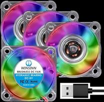 WINSINN 40 mm RGB USB ventiliatorius 5 V, LED spalvotas 3D spausdintuvo mikro 5 V ventiliatorius 4010 su hidrauliniu guoliu, bešepetėlinis aušinimas 40 mm x 10 mm 2 kaiščiai (4 vnt.)