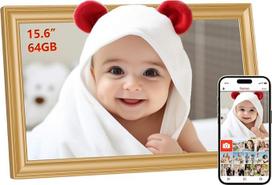 FRAMEO 15,6 colių skaitmeninis nuotraukų rėmelis, 64GB auksinis - FHD 1920 x 1080P IPS jutiklinio ekrano skaitmeninis nuotraukų rėmelis, automatiškai besisukantis elektroninis nuotraukų rėmelis, iškart dalijamasi nuotraukomis / vaizdo įrašais