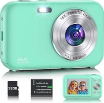Skaitmeninė kamera, fotokamera su 32GB kortele, 44MP 1080P HD Kinderkamera mit 16X Digitalzoom Kompaktkamera, Wiederaufladbare Fotoapparat mit Akku, Kamera für Kinder, Teenager, Anfänger (Grün)