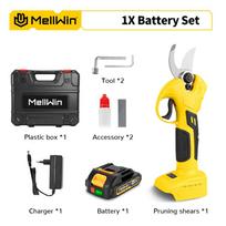 MELLWIN 30 mm bešepetėliai elektriniai genėjimo žirklės, akumuliatorinis vaisinių medžių šakų pjoviklis, sodo žirklės, skirtos Makita 18V akumuliatoriui, kaiščio tipo 1 Battery