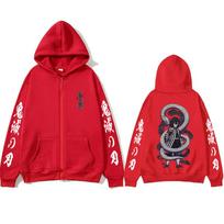 Anime Demon Slayer Serpent Hashira Iguro Obanai Graphic Print Zipper Hoodie Men Women Fashion Oversized Zip Up Jacket Sweatshirt 3XL raudona