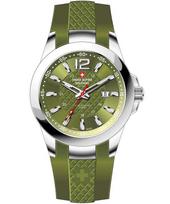 Swiss Alpine Military Combat Air Ladies Silicone Strap Green Dial Quartz 7758.1838 Women's Watch žalia