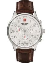 Šveicariškas Alpine karinis Skymaster chronografas Odinis dirželis Sidabrinis ciferblatas Kvarcinis 7084.9532 100M Vyriškas laikrodis sidabras