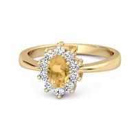 Citrine Halo White Topaz Sunburst Design Ring - 925 Sterling Silver Gold Vermeil 6.5 geltona