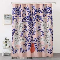 Boho Gepardo Dušo Užuolaida, Atogrąžų Leopardas Laukinių Gyvūnų Vonios Užuolaida, Moderni Rožinė Estetika Mėnulio Fazės Mėlyna Gėlių Vonios Užuolaida 90x180cm-35x70in