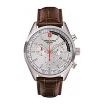 Swiss Alpine Military Pegasus Chronograph Leather Strap Silver Dial Quartz 7086.9532 100M Men's Watch sidabras