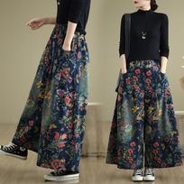 Jeans Flower Floral Print Autumn Wide Leg Pant Women Loose Pleated Fashion Ladies Oversized Trousers Elastic Waist Woman Pants M mėlyna