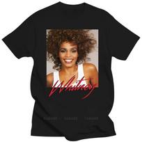 Juodi vyriški marškinėliai vasarai prekės ženklo marškinėliai Whitney Houston Oficialus šypsenos parašo marškinėliai paaugliams madingas viršus S brown