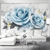 Nuotrauka Modernūs 3D Mėlyni Rožių Žiedai Pilki Tapetai Svetainei Miegamajam TV Sofos Fono Sienų Freskos Namų Dekoravimas Menas 200 cm(W) x 140 cm(H)