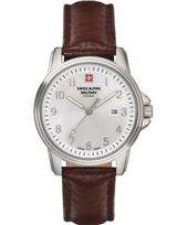 Swiss Alpine Military Leader Ladies Leather Strap Silver Dial Quartz 7711.1532 100M Women's Watch sidabras