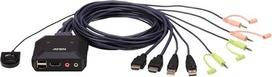 "Aten CS22H" 2 prievadų USB 4K HDMI kabelinis KVM jungiklis su nuotoliniu prievadų parinkikliu