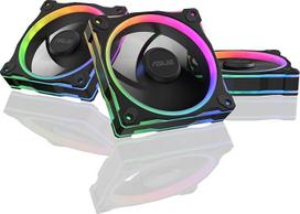 ASUS Prime MR120 Black 3-in-1 ARGB reversinis korpuso ventiliatorius, 3 vnt. (dvipusis apšvietimas, 20 adresuojamų RGB šviesos diodų, 28 mm, PWM valdymas, ventiliatoriaus greitis 1600 aps/min, 23 dB(A) triukšmo lygis, 58 CFM, juodas)