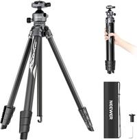 NEEWER LITETRIP LT07 61 colio aliumininis kelioninis fotoaparato trikojis su pasukama rutuline galvute, "Arca QR" plokštelė, suderinama su "Peak Design Tripod Plate V3", dviguba centrinė ašis, didžiausia apkrova 22 lb