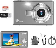 Skaitmeninis fotoaparatas, UHD 4K 50 MP fotoaparatas su 32GB SD kortele, 16 kartų skaitmeninis priartinimas, įkraunamas akumuliatorius, nešiojamasis Vlog fotoaparatas vaikams, paaugliams, studentams, pradedantiesiems (pilkas)