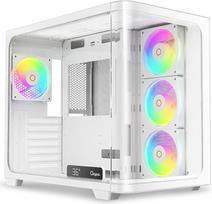"Iota C70 WH Curve ARGB Digital Mid-Tower" kompiuterio korpusas žaidimams, 4 ARGB 120 mm ventiliatoriai, skaitmeninis realaus laiko temperatūros ekranas, didelė talpa, C tipo, USB 3.0 x 2
