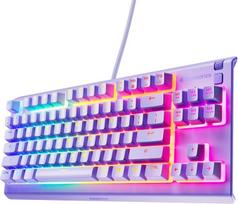 "SteelSeries Apex 3 TKL Lavender RGB" žaidimų klaviatūra - kompaktiška be klavišų - 8 zonų RGB apšvietimas - atsparumas vandeniui ir dulkėms - tylūs žaidimų jungikliai - JAV išdėstymo QWERTY