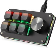 Koolertron Mini programuojama klaviatūra, 6 klavišų mini klaviatūra su sukamąja rankenėle, visiškai reguliuojama makro klaviatūra su RGB apšvietimu, 6 reguliuojami lygiai, žaidimų klaviatūra žaidimams, biurui