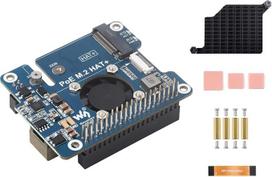 POE M.2 HAT+ kortelė, jungianti maitinimą per Ethernet POE HAT ir PCIe į M.2 adapterį, skirta Raspberry Pi 5, palaiko IEEE 802.3af/at tinklo standartą ir M.2 NVME kietuosius diskus, kurių dydis 2230/2242
