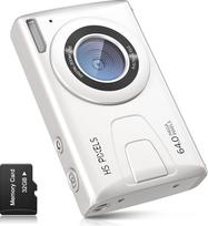 Skaitmeninis fotoaparatas CCN, 64MP 1080P FHD foto kamera su 3,0 colių ekranu, 18x skaitmeninis priartinimas, nešiojamas kompaktiškas fotoaparatas su 32GB TF kortele, USB laidu, skirtas paaugliams, suaugusiesiems, pradedantiesiems, baltas