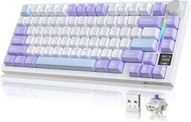 YINDIAO ATTACK SHARK X820 Ultra Gasket mechaninė klaviatūra su TFT ekranu ir mygtukais, 75 % ANSI išdėstymas, 2,4 GHz/BT/laidinė, 5 garsą sugeriančios putos, keičiama karštuoju būdu, skirta PC, MAC (violetinė, dovanų jungiklis)