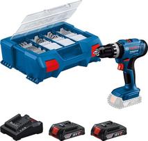 "Bosch" profesionalus 18 V sistemos akumuliatorinis smūginis gręžtuvas GSB 18V-25 (maks. varžto skersmuo: 10 mm, įskaitant 2x GBA 2,0 Ah, GAL 18V-20, 63 vnt. Priedų rinkinys, L-Case Pick & Click)