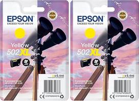 "Epson" originalūs 502XL rašalo binokuliai, viena pakuotė, geltonos XL spalvos, XP-5100 XP-5105 XP-5150 XP-5155 WF-2860DWF WF-2865DWF WF-2880DWF WF-2885DWF, "ReadyPrint Flex" rašalo tarifai (2 vnt.)