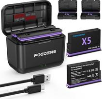 360 X5 baterija, skirta Insta360 x5, 2 pakuotės 2850 mAh X5 baterijos su C tipo greituoju dvigubu įkrovikliu, suderinama su Insta360 X5 veiksmo kameros baterijomis ir įkrovikliu