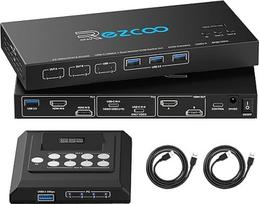 4K@120Hz HDMI DP KVM jungiklis Dviejų monitorių USB 3.0 2 monitorių 2 kompiuterių EDID emuliatoriai 2 kompiuteriams dalytis 2 ekranais ir 4 USB 3.0 prievadais SPDIF kopijavimo išplėtimo režimas, 2 USB kabeliai ir valdiklis.