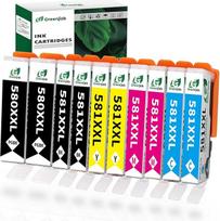 580XXL 581XXL rašalo kasetės, skirtos "Canon 580 581 Multipack XXL", suderinamos su "Canon Pixma TS6150 TS705 TR7550 TS8150 TS8250 TS8251 TR8500 TR8550" (PGBK juoda, žydra, purpurinė, geltona, 10 pakuočių)