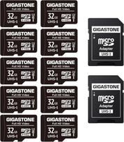 GIGASTONE 32GB MicroSDHC atminties kortelė, 10 vnt. + SD adapteris veiksmo kamerai, "GoPro", dronui ir planšetiniam kompiuteriui, iki 90MB/s, Full HD vaizdo įrašymas, Micro SD kortelė UHS-I Class 10 U1