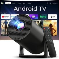 Mini projektorius su "WiFi 6" ir "Bluetooth 5.4", integruota "Android 11", 1080P 4K palaikymas, nešiojamasis projektorius, automatinis vertikalus kišeninis įstrižainės keitimas, LYNCAST 180° pasukamas projektorius namams, lauke OptiBarrel 500, juodas