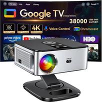 Projektorius 【1500 ANSI ir "Google TV"】 HORLAT projektorius 4K namų kinui, Full HD 1080P WiFi6 "Bluetooth", automatinis fokusavimas / trapecijos korekcija, valdymas balsu, projektorius su 360° pasukamu stovu