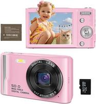 Skaitmeninis fotoaparatas 4K 50MP automatinio fokusavimo fotoaparatas 32GB SD kortelė Kompaktiškas fotoaparatas su 2,8 colio HUD ekranu, 16x skaitmeniniu priartinimu, 1 baterija vaikams, paaugliams, studentams, pradedantiesiems, rožinis