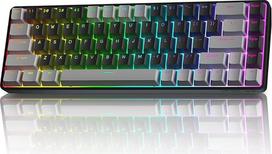 TMKB T68 belaidė mechaninė žaidimų klaviatūra, trijų režimų (Bluetooth/5.0/2.4GHz/USB-C), 60 % RGB klaviatūra su 68 klavišais (QWERTY išdėstymas), raudoni jungikliai - pilka/juoda