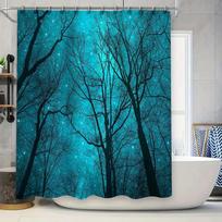 Blue Forest Shower Curtain Woodland Nature Trees Scenic Backdrop Teal Bathroom Decor Vintage Rustic Home Decor Washable Waterpro 90x180cm