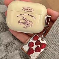 Rožinis meilės raktų pakabuko dėklas Apple Airpods 1 2 3 Cartoon Cherry Gun Braškių duonos dėklas, skirtas AirPods Pro ausinių priedai Minkšta ausinių dėžutė For AirPods Pro