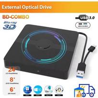 Išorinis USB 3.0 Blu-ray diskų įrenginys Nešiojamas 3D BD-Combo optinis įrenginys CD DVD grotuvas CD įrašymo įrenginys nešiojamam kompiuteriui PC Windows 11/10 Mac Blue light driver juoda