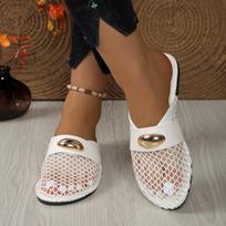 Moteriški Mary Jane tinklelio plokštapadžiai, kvėpuojantys tinkliniai slip-on mulai, Didmeninės prekybos atvirais pirštais šlepetės sandėlyje 36 balta