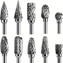 Karbidinių šlifavimo antgalių rinkinys, suderinamas su Dremel, 1/8  kotu, 10 vnt., tiesinis šlifuoklis, sukamasis įrankis, grandymo antgaliai, medžio, metalo drožyba, elektrinis šlifavimas
