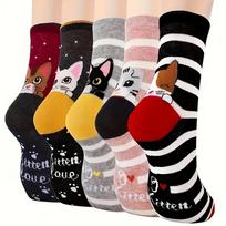 10 porų moteriškų kojinių, animacinių kačių kojinės, moteriškos patogios, lengvos kojinės 10 Pairs  red