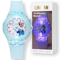 Vaikiškas laikrodis LIVMAN KR-3257 su animacinės princesės tema, spalvingomis LED lemputėmis ir pridedama CR2025 baterija