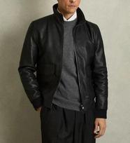 Stylish Black Men's Bomber Genuine Biker Jacket Causal Lambskin Leather Handmade S juoda