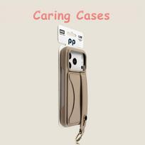 For iPhone 17 Pro Max Case Semi-Circle Wrist Strap Card Holder Lychee Texture New Minimalist Case with iPhone 16 15 14 13 12 11 iPhone 12 Pro šviesios chaki spalvos