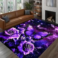 Violetinės gėlės ir drugeliai Spausdinimas Didelis kilimas Minkštas kambario kilimas Grindų kilimėlis Sofai Miegamajam Namams Lengvai valomas Dekoras Labai gražus 40X60CM purple