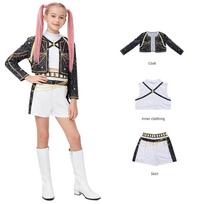 Kids K-pop Rumi Zoey Mira Cosplay Huntrix Costume 3D Print Demon Hunters Mira Stage Costumes Child Halloween Party Clolthes Set 100 juoda