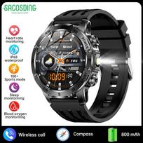 SACOSDING New 800mAh Smart Watch Men Sports Fitness LED Flashlight Watches IP68 Waterproof Bluetooth Call Smartwatch For Android IOS juoda