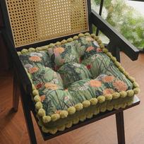 Retro Oil Painting Cotton Linen Chair Pad with Thickened Back Cushion for Tatami or Dining Chairs 45*45cm