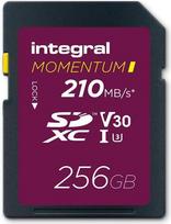 "Integral Momentum I" 256GB SDXC UHS-I V30 U3 kortelė - iki 210MB/s skaitymo, 180MB/s įrašymo greitis - skirta DSLR, veidrodiniams fotoaparatams ir vaizdo kameroms - pritaikyta 4K UHD vaizdo įrašams ir nepertraukiamo fotografavimo režimui
