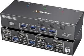 HDMI KVM jungiklis 2 monitoriams 3 kompiuteriams, palaiko 4K@60Hz, EDID emuliatorius, USB 3.0 KVM jungiklis dviems monitoriams 3 kompiuteriams, skirtas dalytis 2 monitoriais ir klaviatūra bei pele, su laidine jungtimi